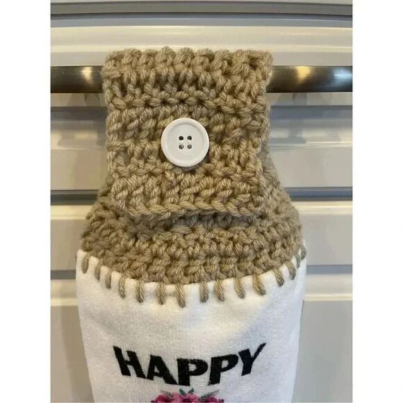 COPY - Crochet Top Kitchen Towel- Happy Spring antique Pickup Truck Flowers - Picture 2 of 3